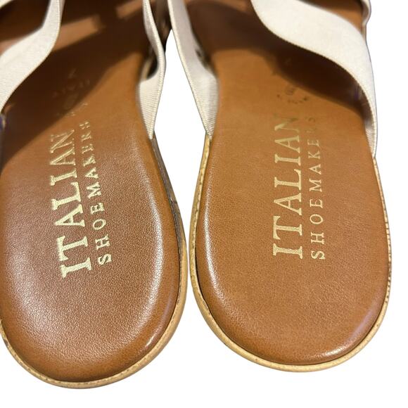 Italian Shoemaker Slip On Wedge Sandals SZ 7 Beige Flex Strap Open Toe - Picture 8 of 9